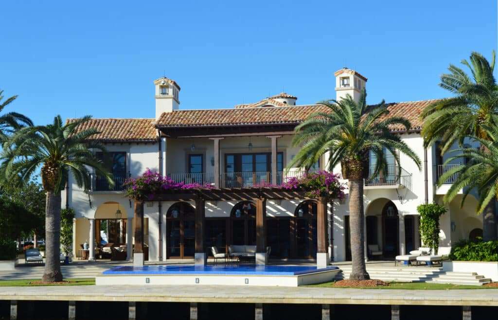 Mediterranean Revival style million dollars mansion located on the New River, Fort Lauderdale