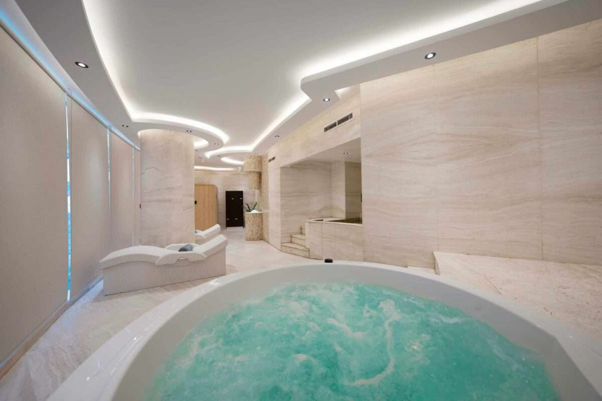 Luxury home cold plunge in a contemporary private wellness spa