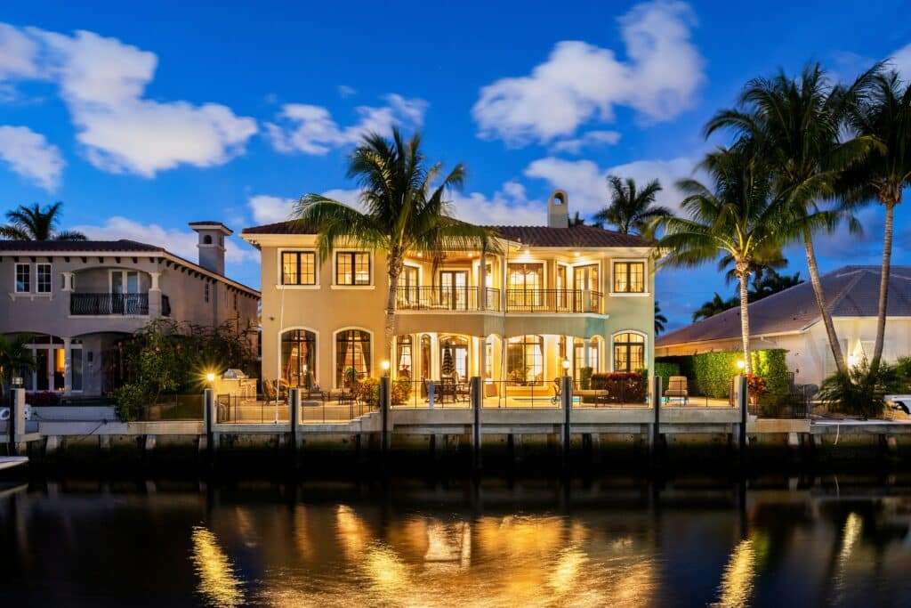 Luxury waterfront home in South Florida illustrating coastal material selection and salt air exposure